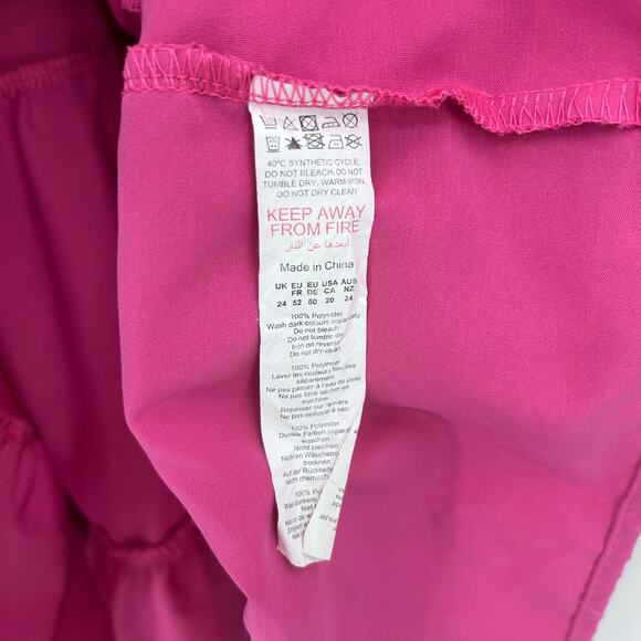 Boohoo Fuchsia Pink Tiered Babydoll Tiered Ruffled V Neck Dress Womens Size 20 - Picture 7 of 10